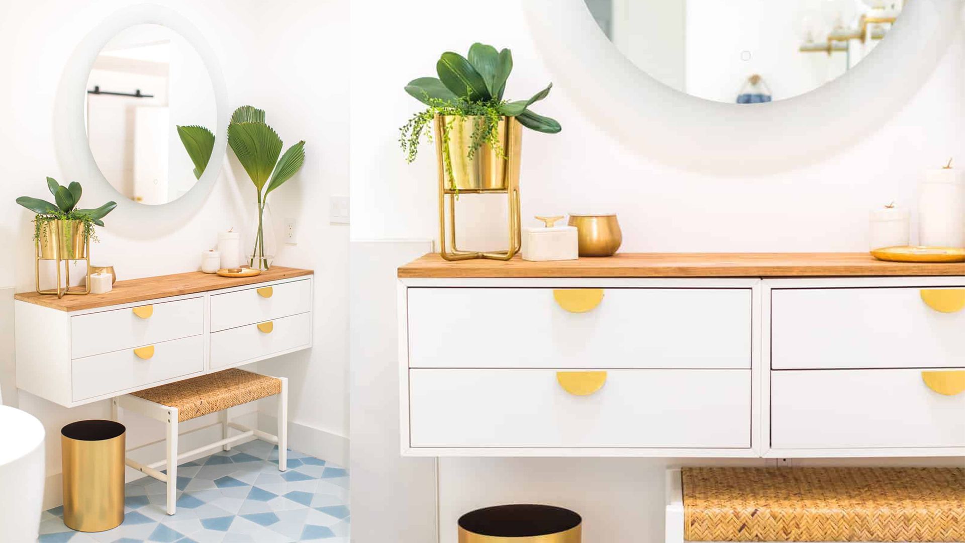 bathroom vanity cabinet wall-mounted to appear floating