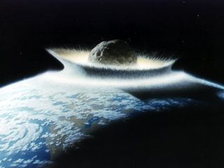 An artist's depiction of an asteroid hitting Earth.