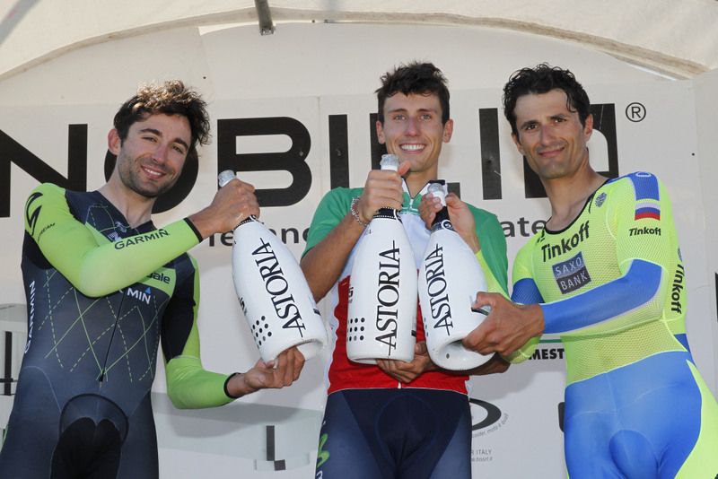 Moreno Moser, Adriano Malori and Daniele Bennati on the podium