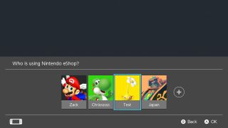 Buying games on the Australian eShop showing Who Is Using The Eshop screen, select your proxy account
