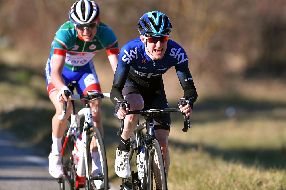 David Gaudu (Groupama-FDJ) and Eddie Dunbar (Team Sky) in the breakaway at Provence stage 4