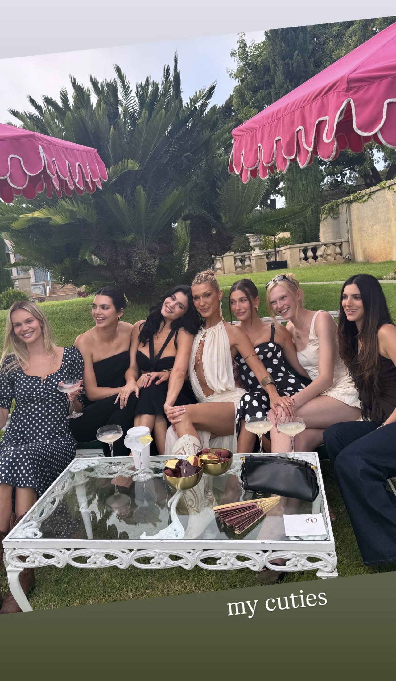 Bella Hadid posed with Kylie Jenner, Hailey Bieber, Kendall Jenner, and Alex Consani at an Orebella event