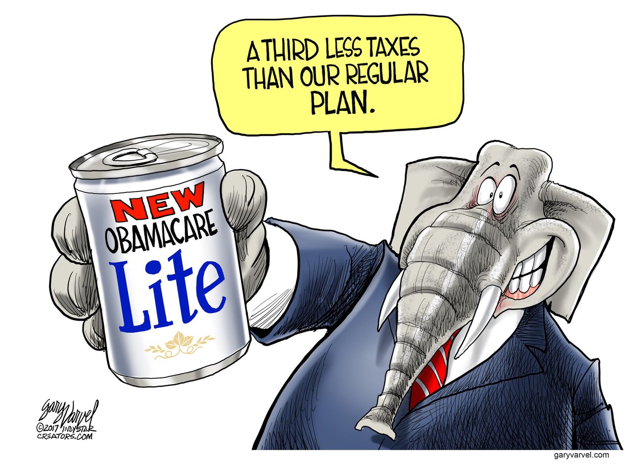 Political cartoon U.S. GOP Senate health care Obamacare tax breaks