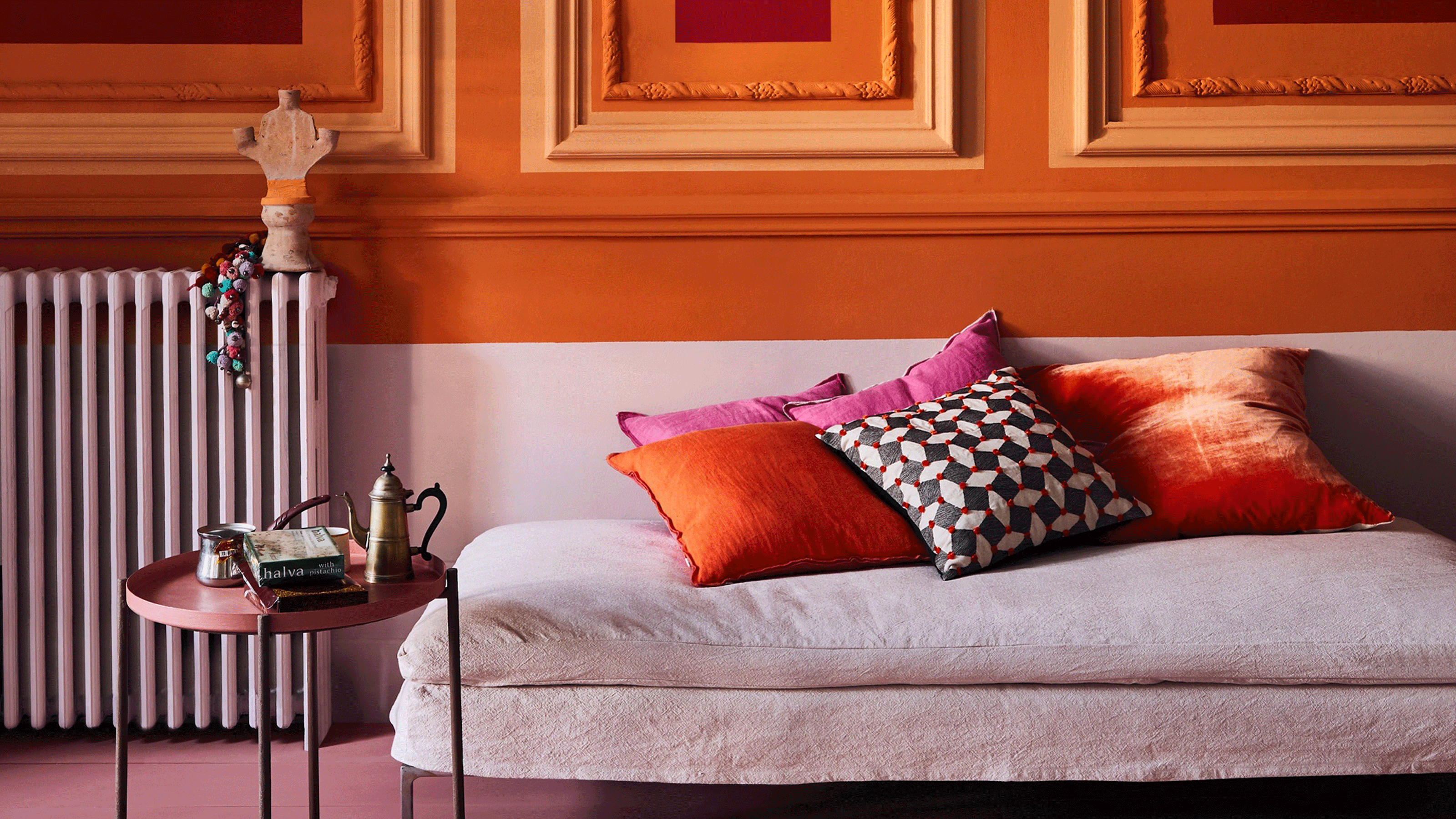 pink and orange living space