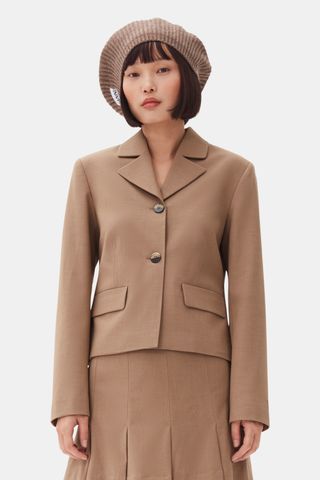 Brown Drapey Melange Fitted Blazer