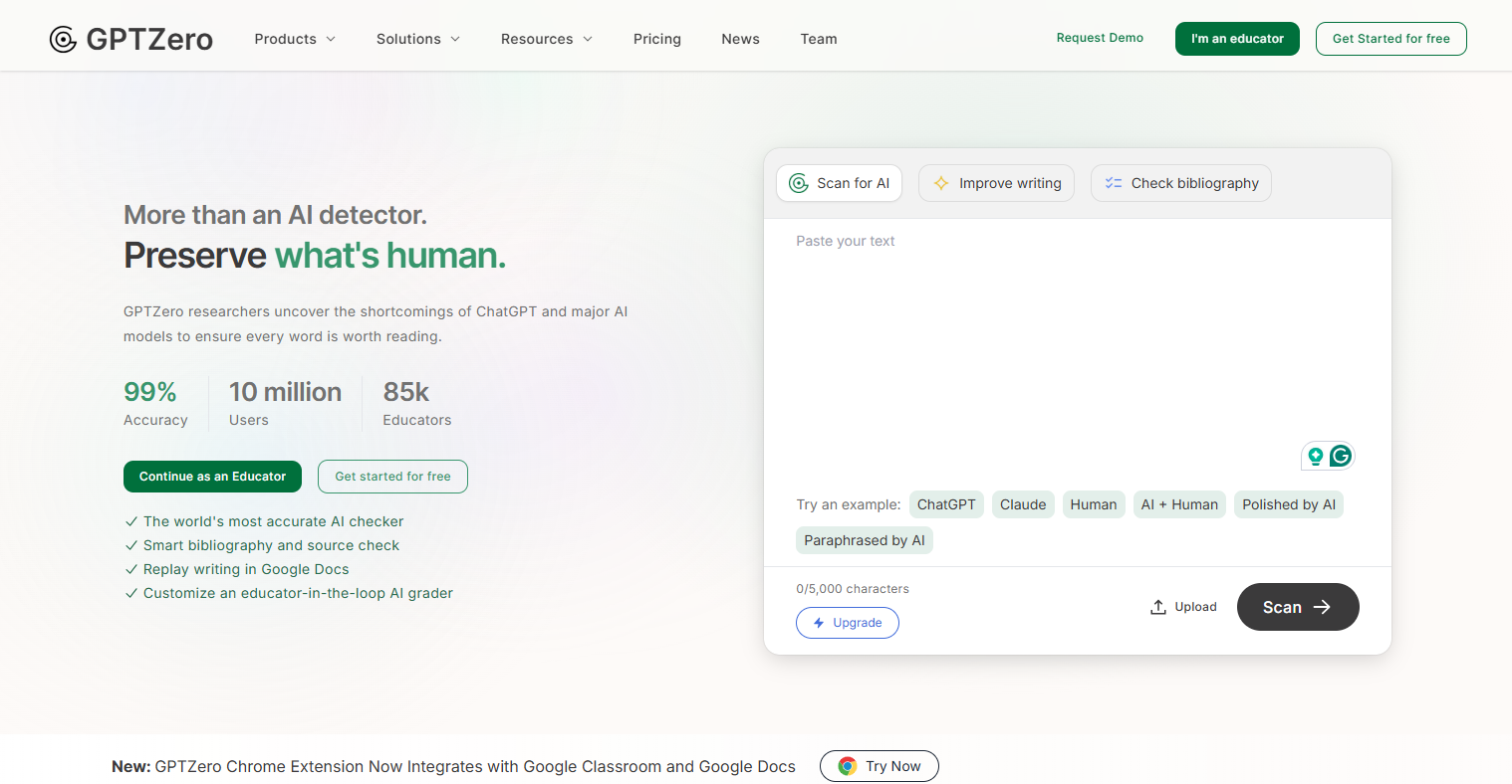 GPTZero screenshot