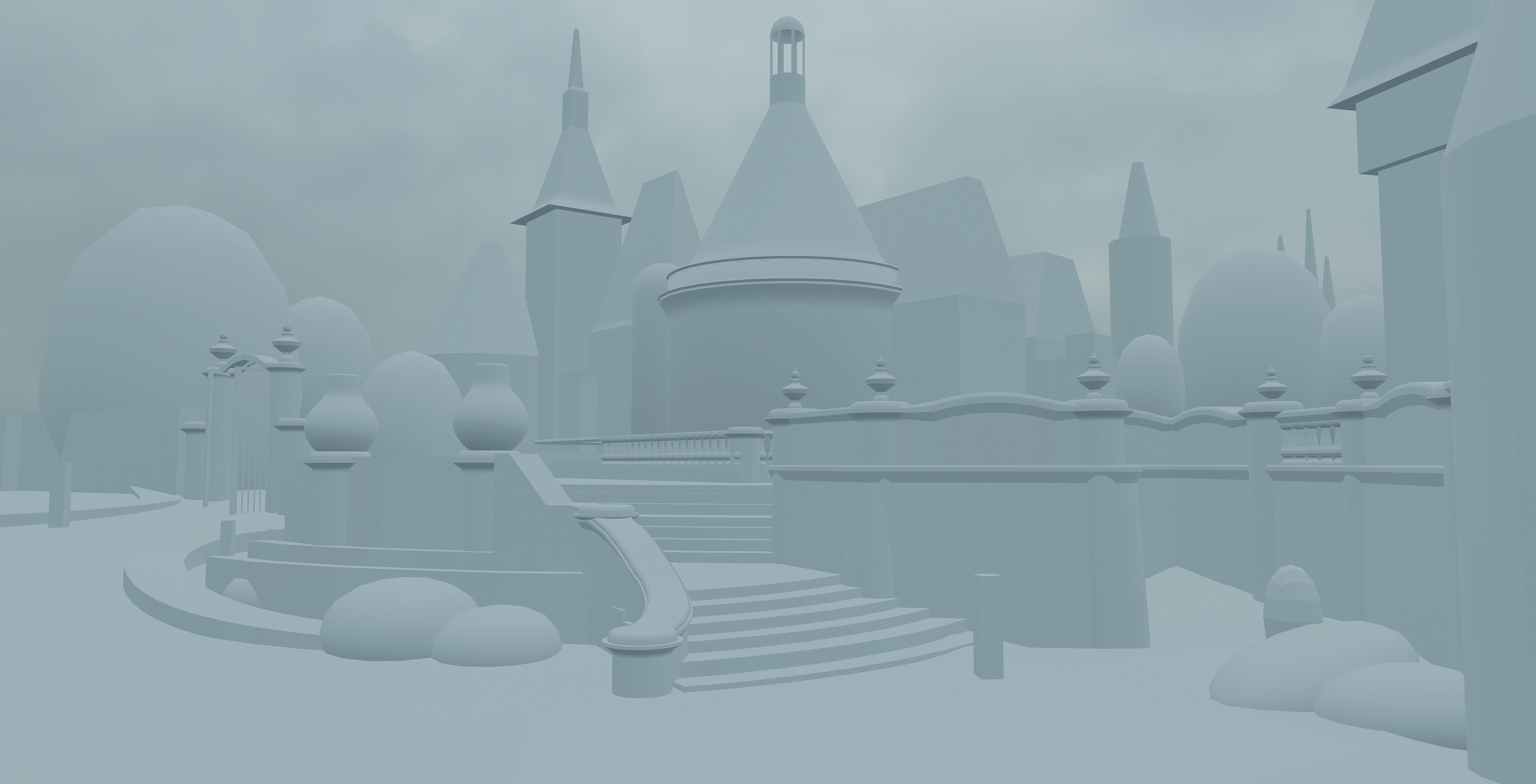 3D structure for digital art showing a snowy fairytale castle scene with added detail