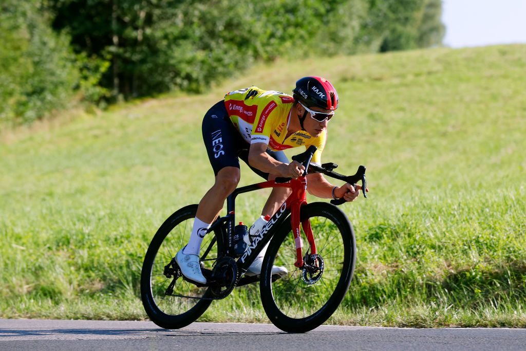 KRAKOW POLAND AUGUST 05 Ethan Hayter of United Kingdom and Team INEOS Grenadiers Yellow Leader Jersey competes during the 79th Tour de Pologne 2022 Stage 7 a 1778km stage from Valsir to Krakow TdP22 WorldTour on August 05 2022 in Krakow Poland Photo by Bas CzerwinskiGetty Images
