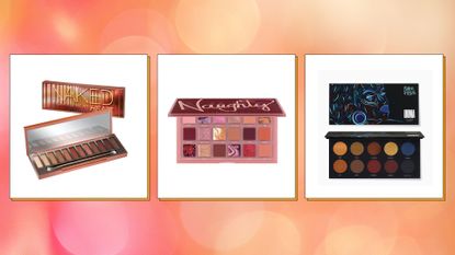 three of MIL's best eyeshadows for dark skin on a template with an orange colored background