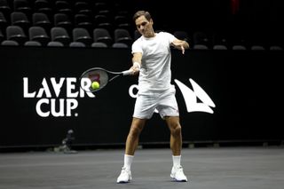 Roger Federer practices ahead of the 2022 Laver Cup. 