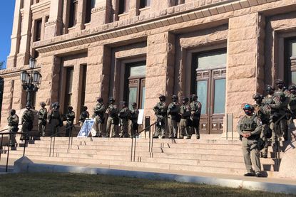 Texas state troopers outside capitol in Austin.