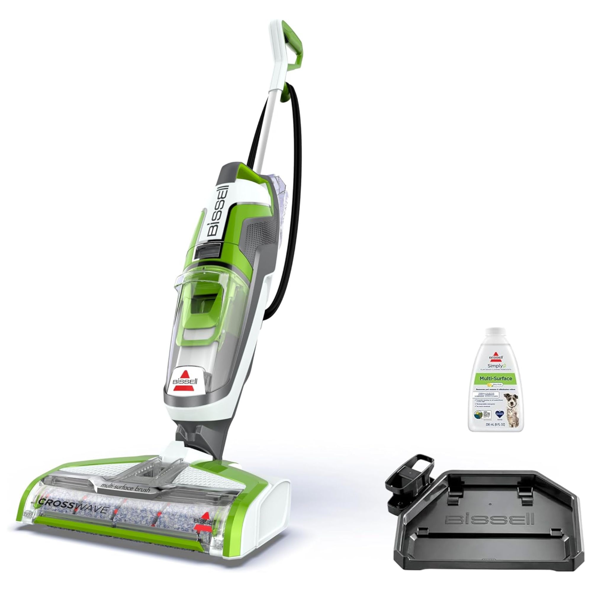A green and white wet and dry vacuum