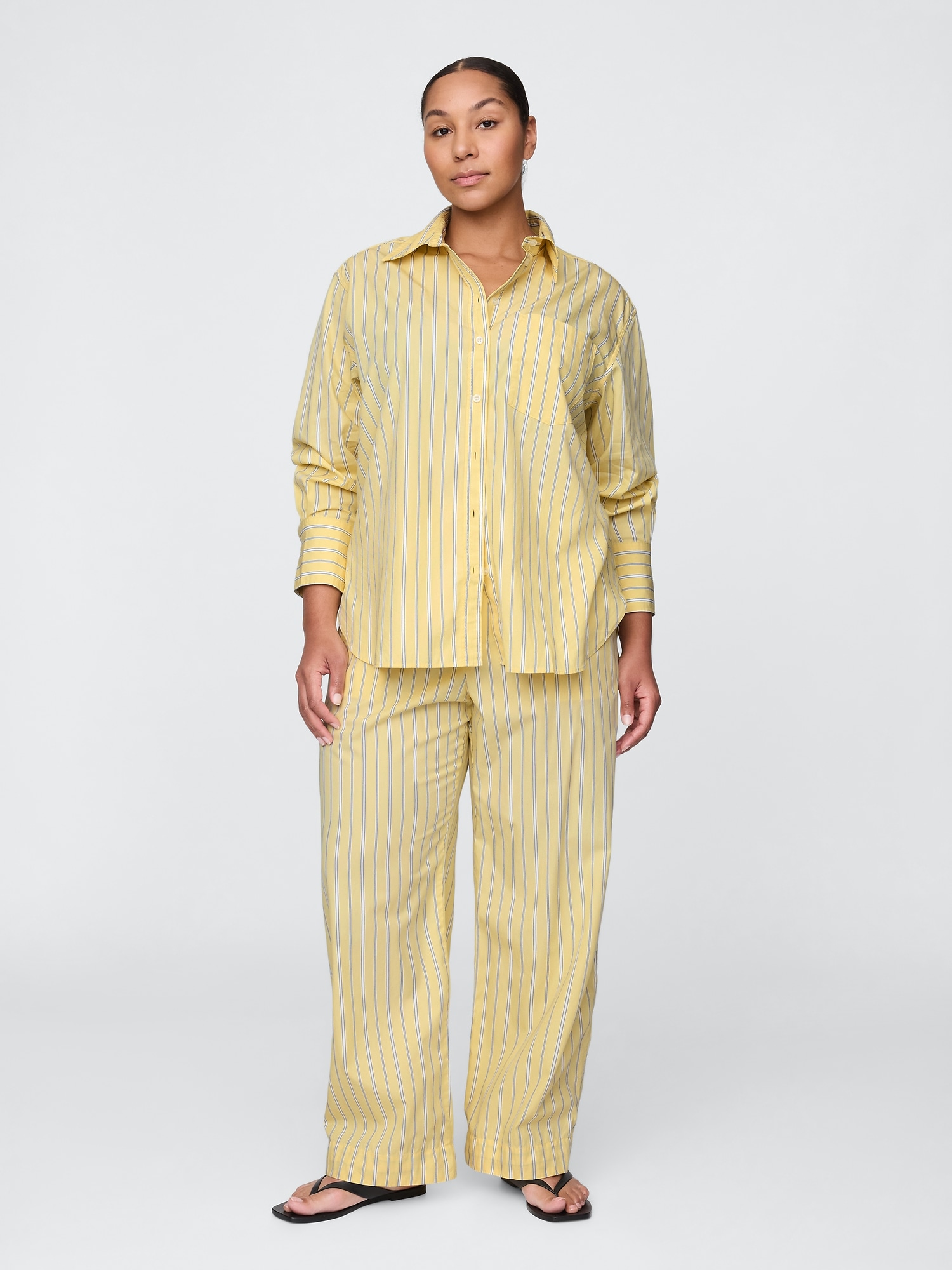 Organic Cotton Poplin Easy Wide-Leg Pants