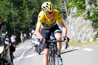 Chris Froome rides solo toward the stage 10 finish.