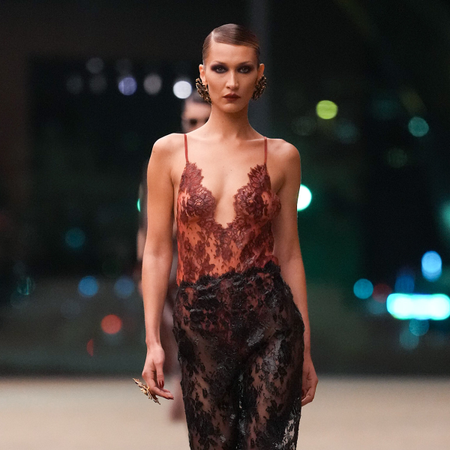 Saint Laurent model walks the fall/winter 2026 runway during Paris Fashion Week