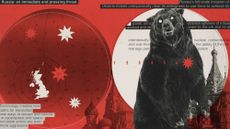 Photo composite illustration of a Russian bear eyeing a map of the UK