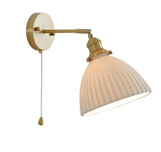 MKYOKO Wall Lights Gold Retro White Ceramic Wall Light Pull Switch