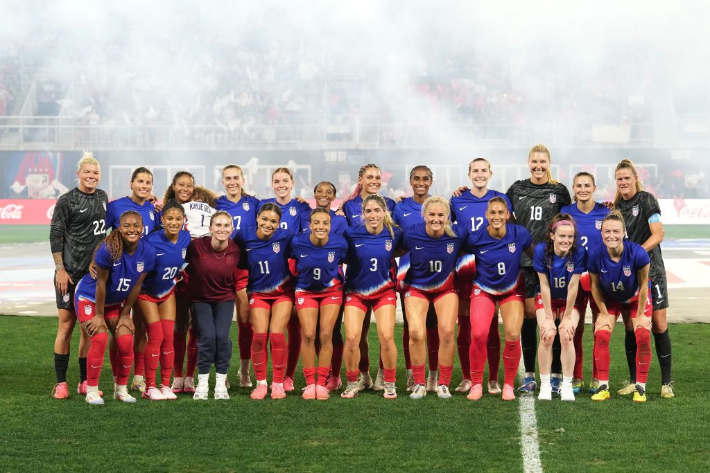 United States women Olympics 2024 squad The United States team poses for a photo after playing Costa Rica at Audi Field on July 16, 2024 in Washington, DC. (Photo by Brad Smith/ISI Photos/USSF/Getty Images for USSF)