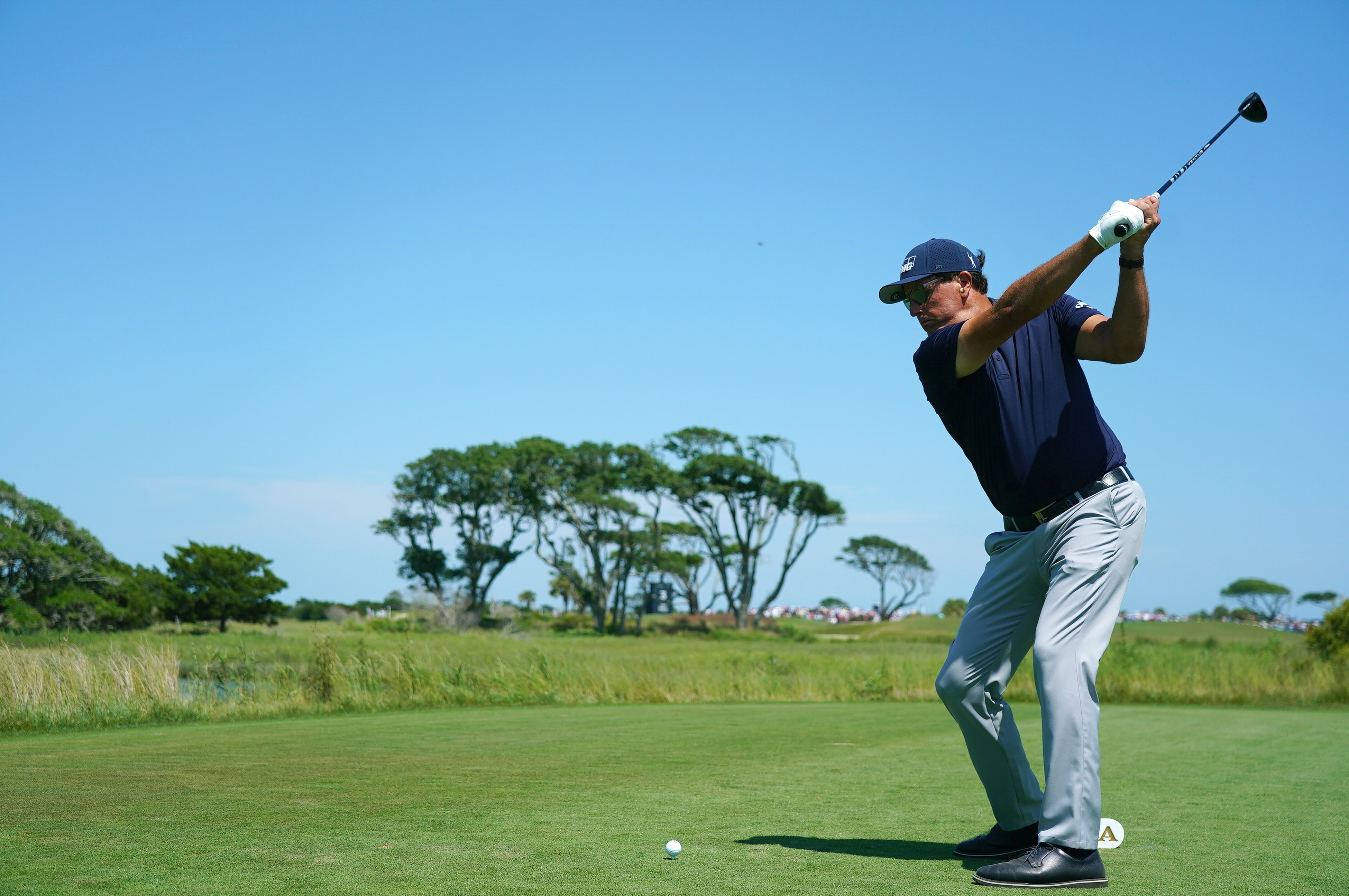Phil Mickelson at the top of his backswing at Kiawah Island