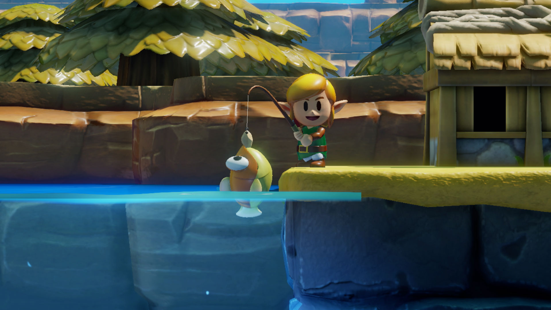 The Legend of Zelda: Link's Awakening screenshot of Link fishing