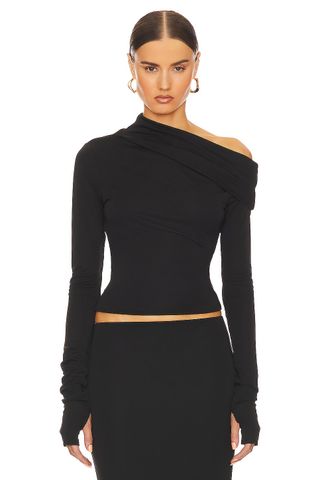 Matte Jersey Drape Shoulder Top