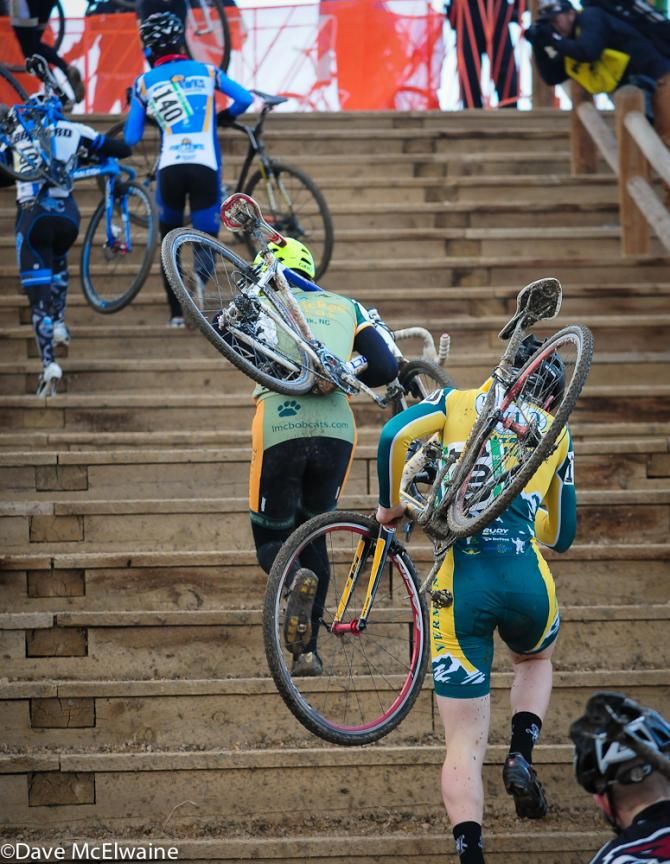 Racers taking on the Belgian Stairs