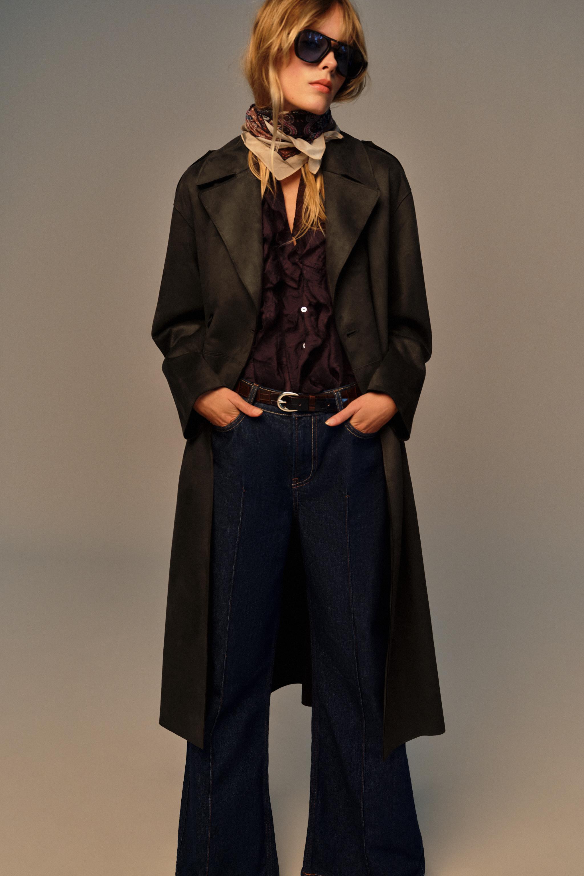 Long Faux Suede Trench Coat