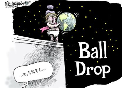 Political cartoon U.S. Donald Trump New Year drop the ball
