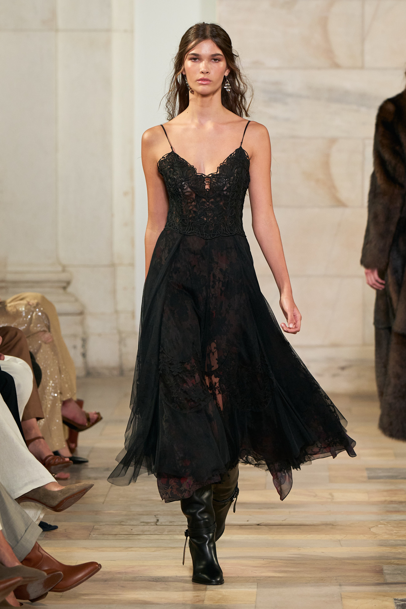 A model wore Jessica Chastain&#039;s dress on the Ralph Lauren Fall 2025 runway