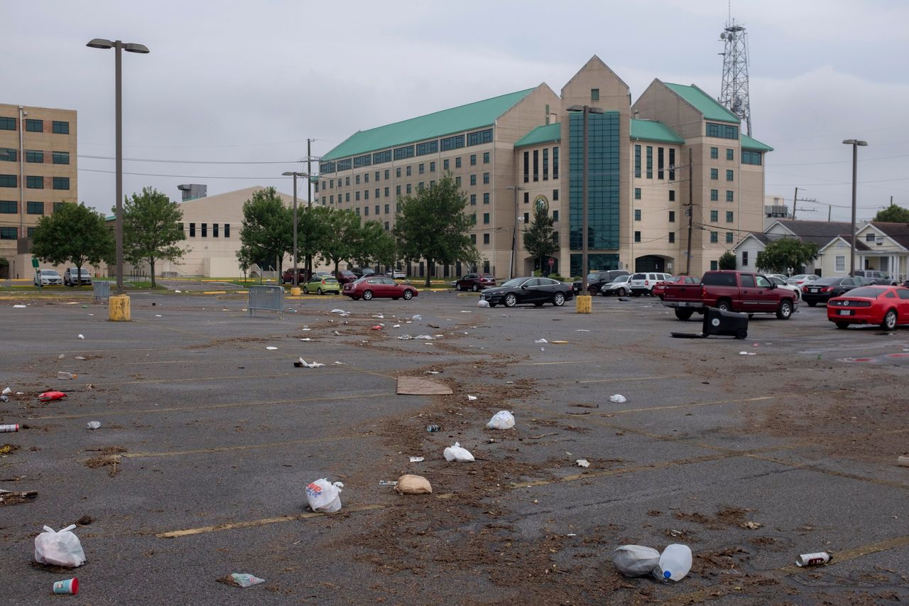 Flash floods strike a New Orleans parking lot.