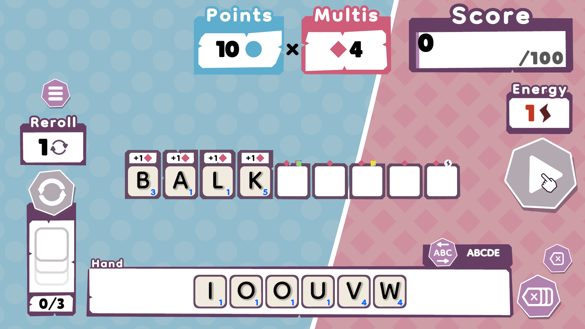 Spelling a word in Wordatro.
