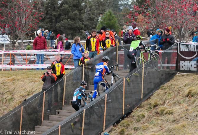 Jamey Driscoll (Cannondale) leading Craig and Berden up the stairs