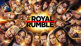 Numerous top wrestlers in a promotional image ahead of the WWE Royal Rumble 2024 live stream.