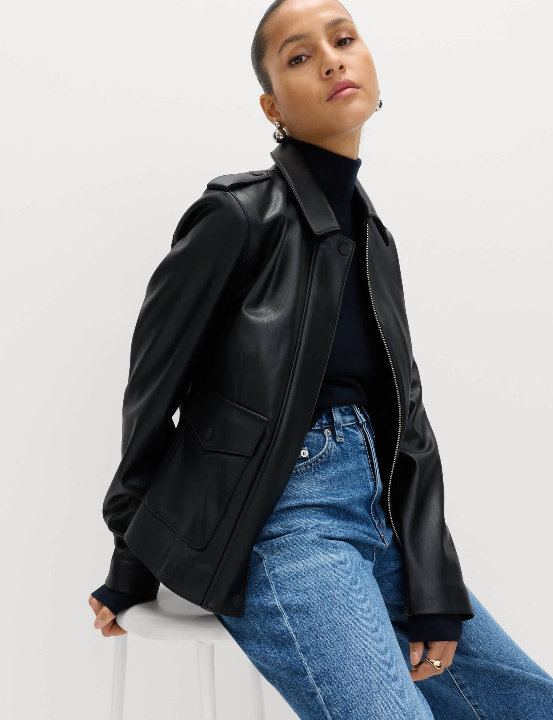 Faux Leather Harrington Jacket