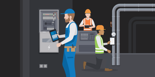 Workers fixing pipes and systems - whitepaper from Samsung