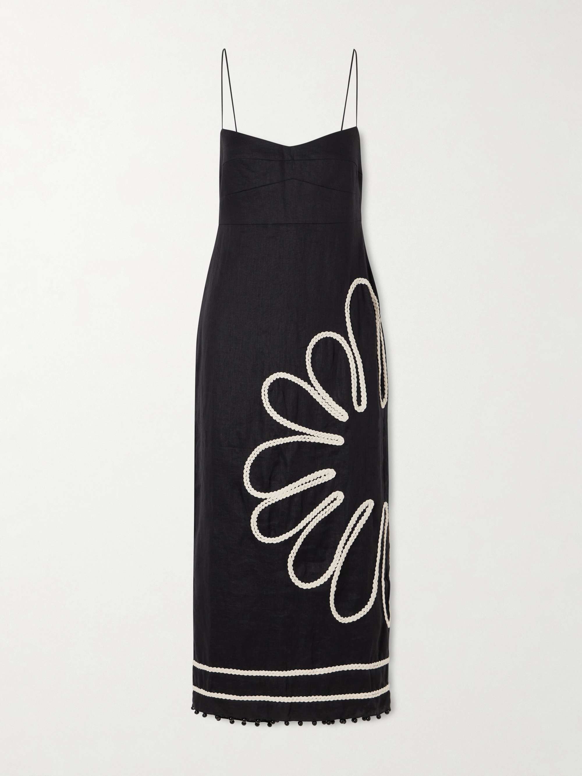 Paloma Bead-Embellsihed Embroidered Linen Midi Dress