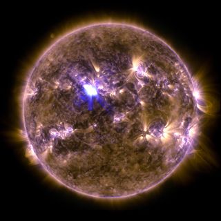 This full-disk view of the sun was captured by NASA's Solar Dynamics Observatory on April 11, 2013, during the strongest solar flare yet seen in 2013.