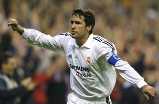 Raul celebrates after scoring for Real Madrid against AC Milan in the Champions League in March 2003.