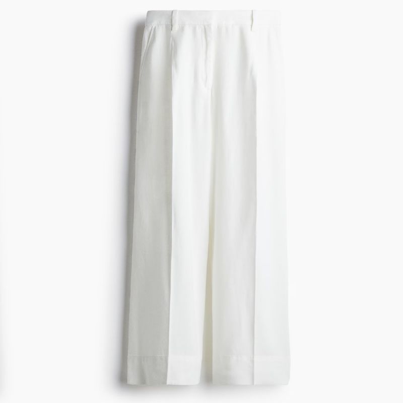 white linen wide leg suit trousers