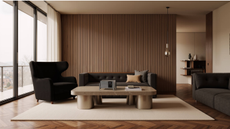 Lifestyle shot of the XGIMI Titan Noir Max on a coffee table in a neutrally decorated living room