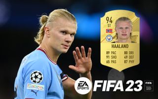 FIFA 23 wonderkids: Erling Haaland with a prospective FIFA 23 card