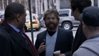 Zach Galifianakis with stars of Law & Order in the SNL Digital Short "Zach Drops By the Set"