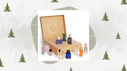 Image of the Harrods Fragrance Advent Calendar 2026 on a white background with Christmas tree details