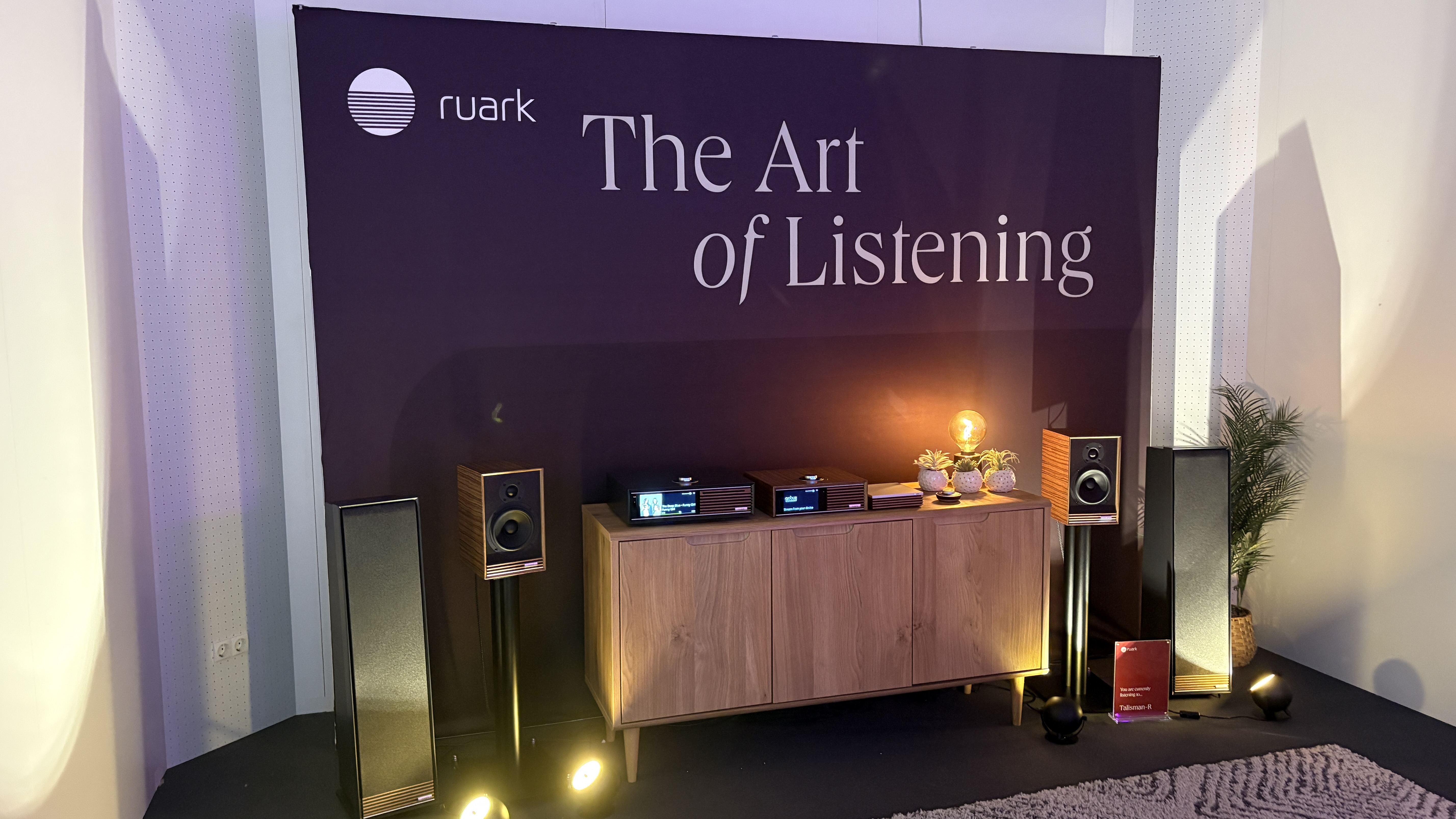 Ruark R710 streaming amp with Talisman-R floorstanders in demo room at High End Vienna 2026 show