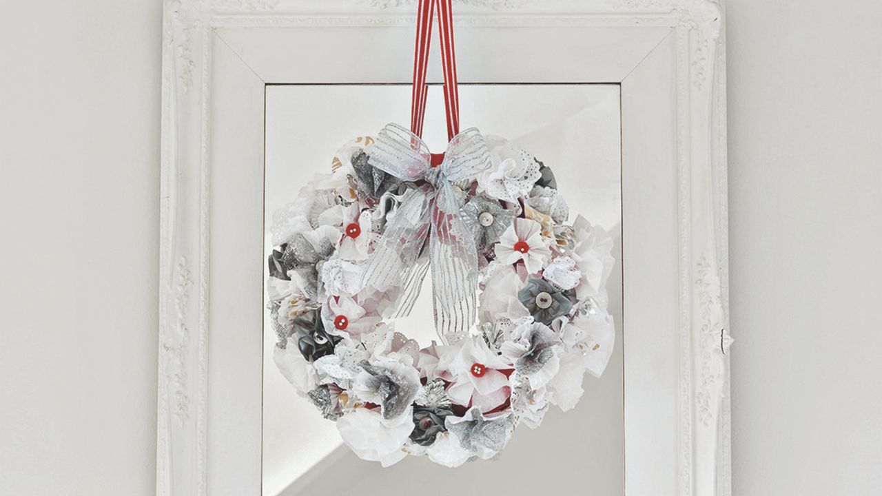 DIY Christmas wreath made with cupcake cases