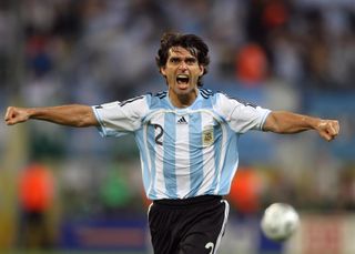 Roberto Ayala celebrates at the end of Argentina's extra-time win over Mexico at the 2006 World Cup.