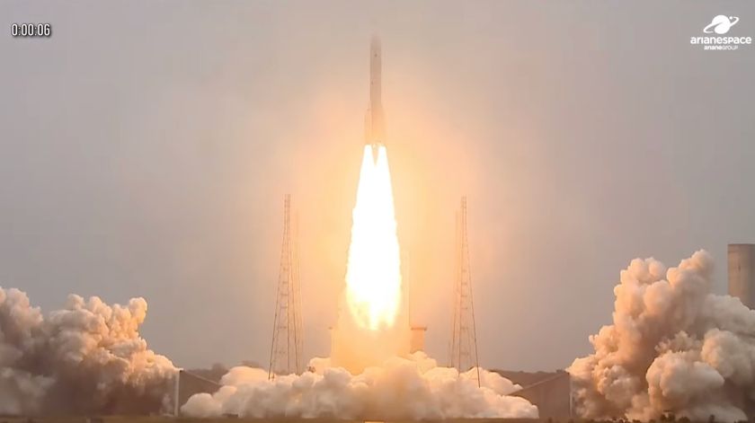 An Arianespace Ariane 6 rocket launches the French military satellite CSO-3 from Europe&#039;s Spaceport in Kourou, French Guiana on March 6, 2025.