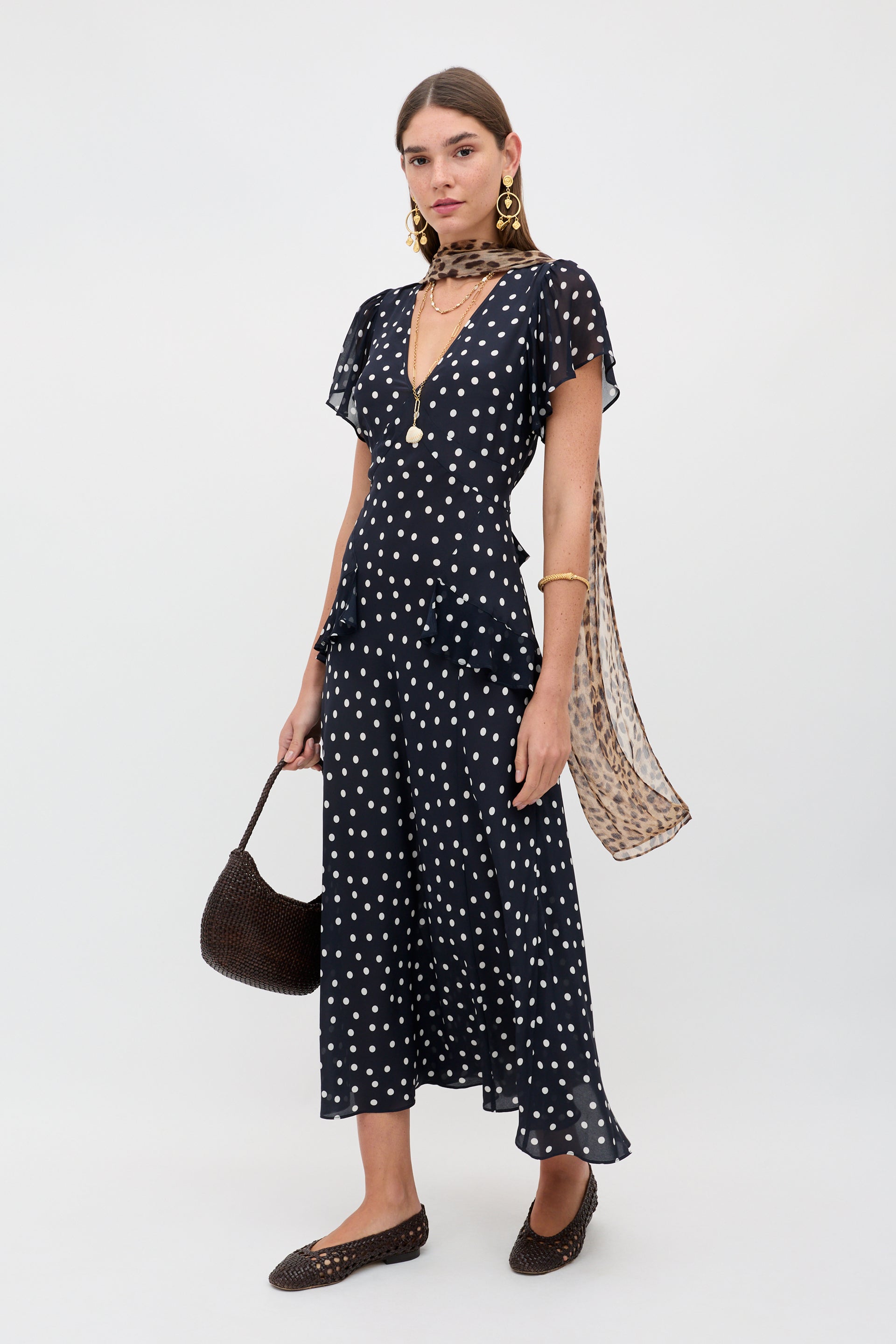 Evie Silk Midi Dress in Bohemia Spot Deep Navy