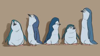 Aaron Blaise Procreate Dreams tutorial; a row of cartoon penguins