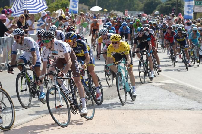 Jan Bakelants (RadioShack) rides in the yellow jersey on stage 3 of the 2013 Tour de France